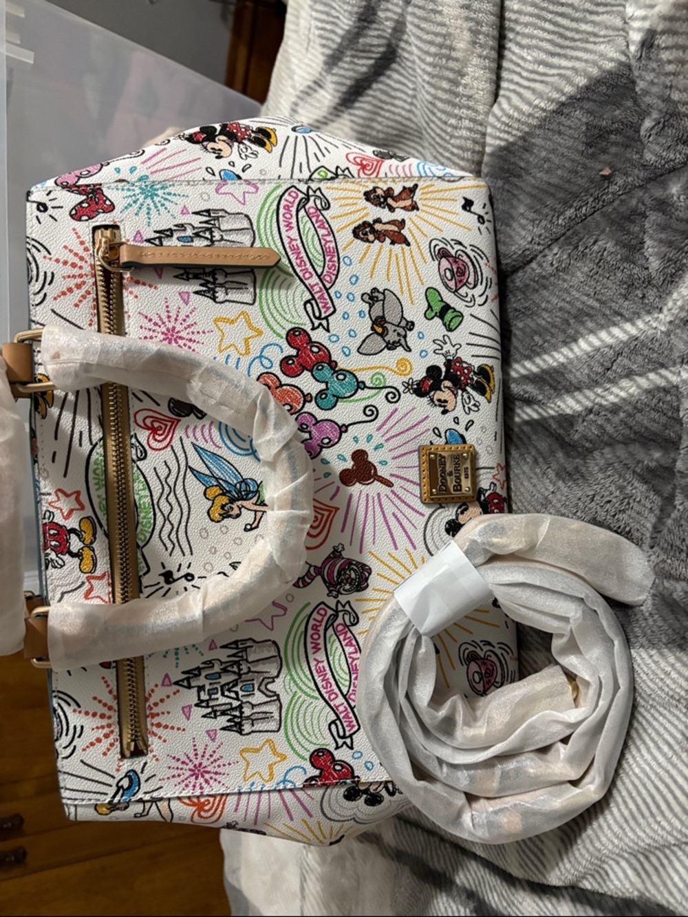 Dooney & Bourke White Multicolor Disney Sketch Print Satchel Bag - multi use - Picture 5 of 7
